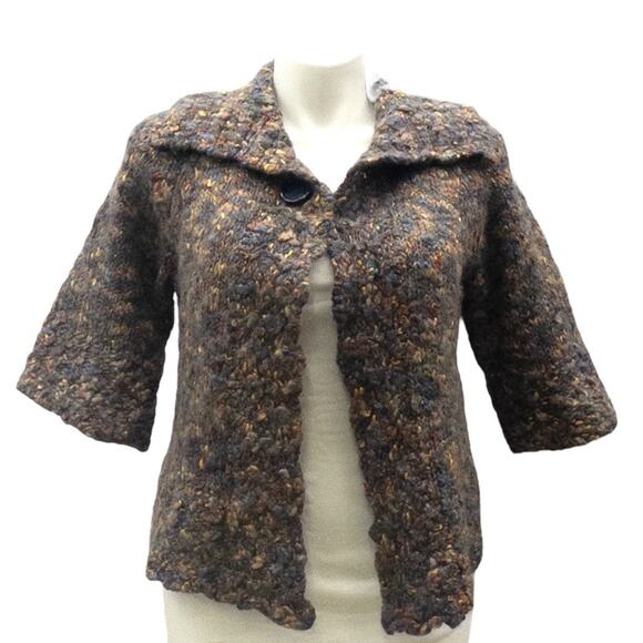 Leo & Nicole Cardigan Cape Sweater Marled Knit Wool Blend Blue Yellow Women's - Picture 1 of 6